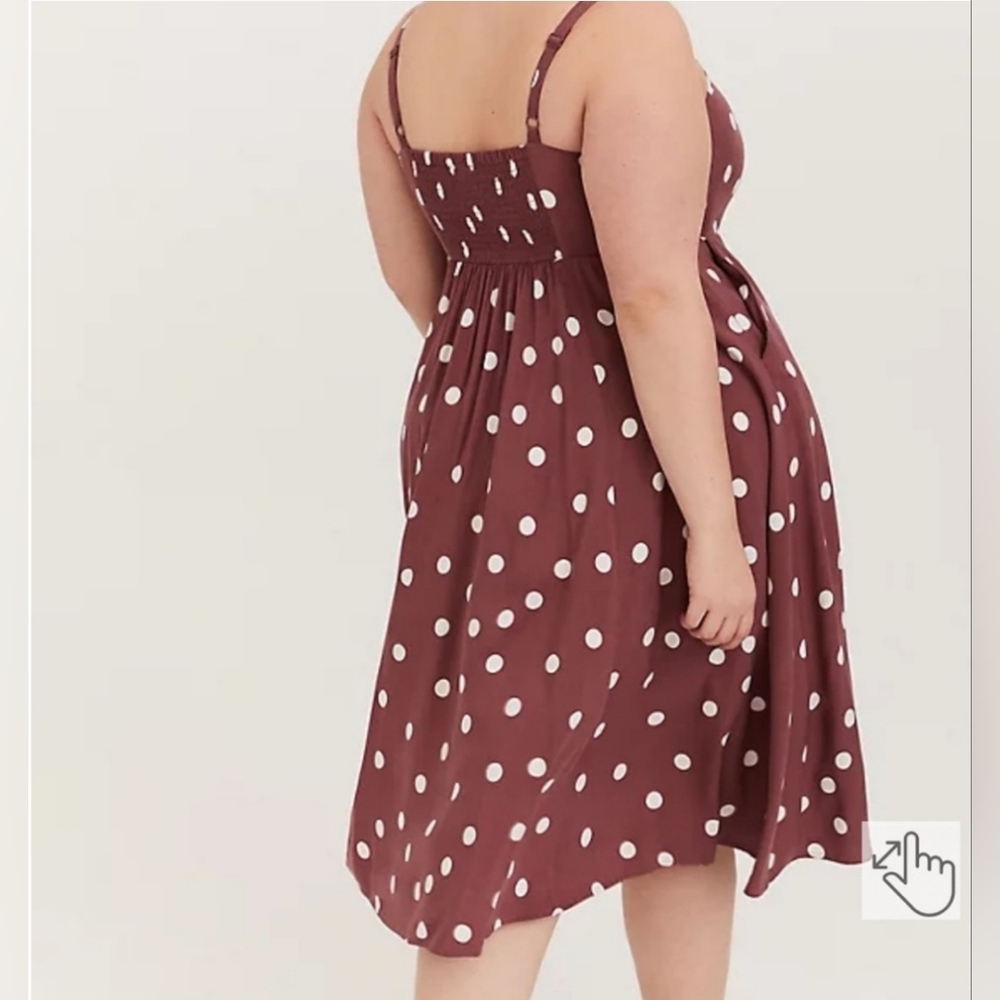 Torrid Walnut Polka Dot Challis Button Front Midi… - image 2
